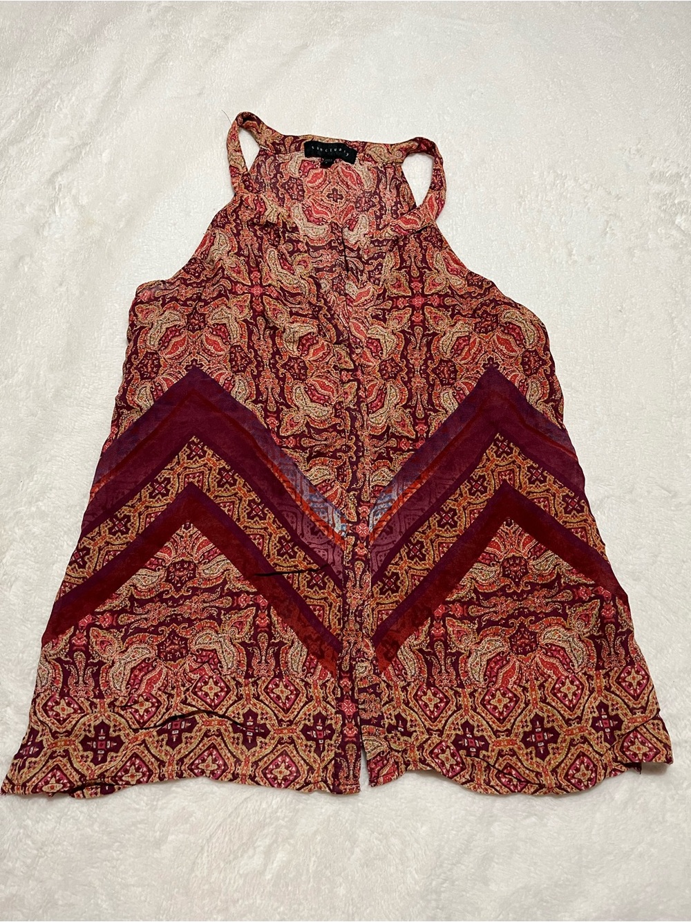 Sanctuary Boho Paisley Halter Tank Top - Burgundy Multi